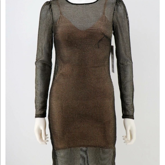 NWT Cosmopolitan Black Gold Metallic Mesh Mini Dress The Population Viola  S - Picture 1 of 13